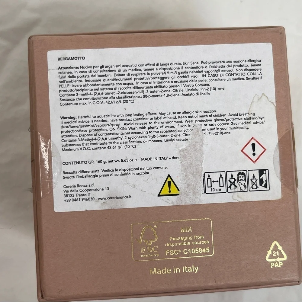 Marco Bicego Bergamot Scented Candle Made in Italy